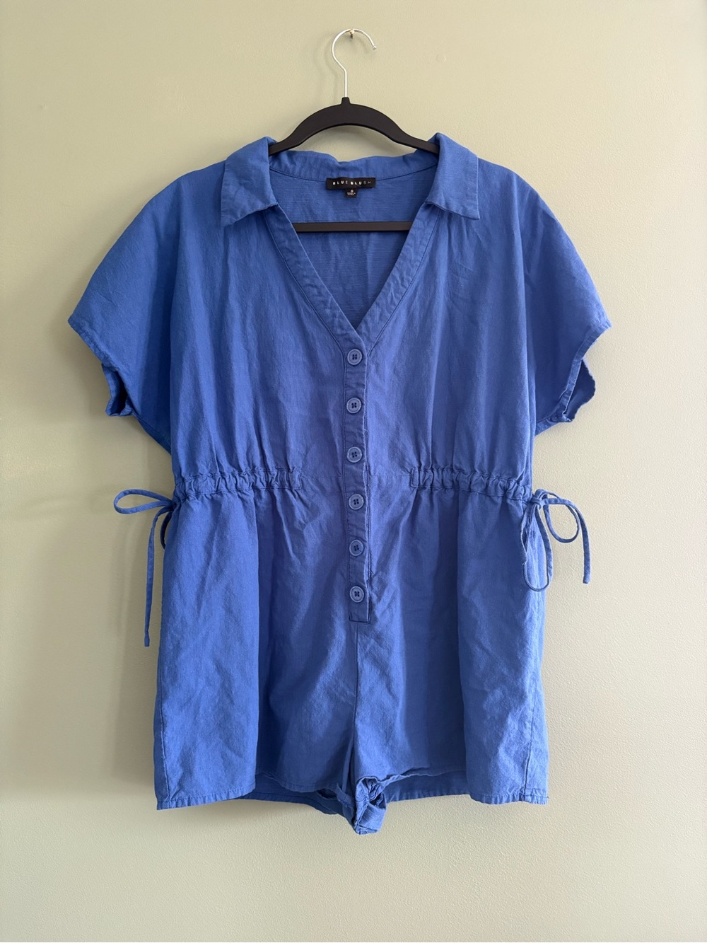 Blue Blush Royal Blue Button-Front Drawstring Romper